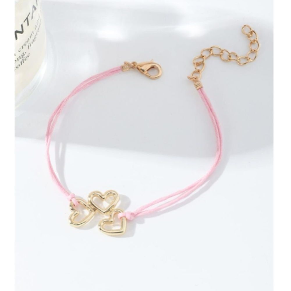 Pink Rope Hearts Bracelet